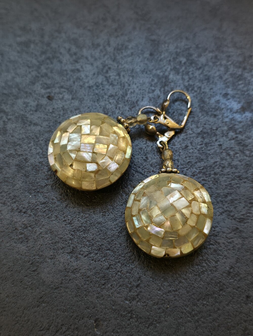 Vintage Mother-of-Pearl Mosaic Drop Earrings - Picture 2 of 4